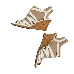 Clarks Artisan Fiddle String White Leather Cork Wedge Shoes Open Toe 8M NIB
